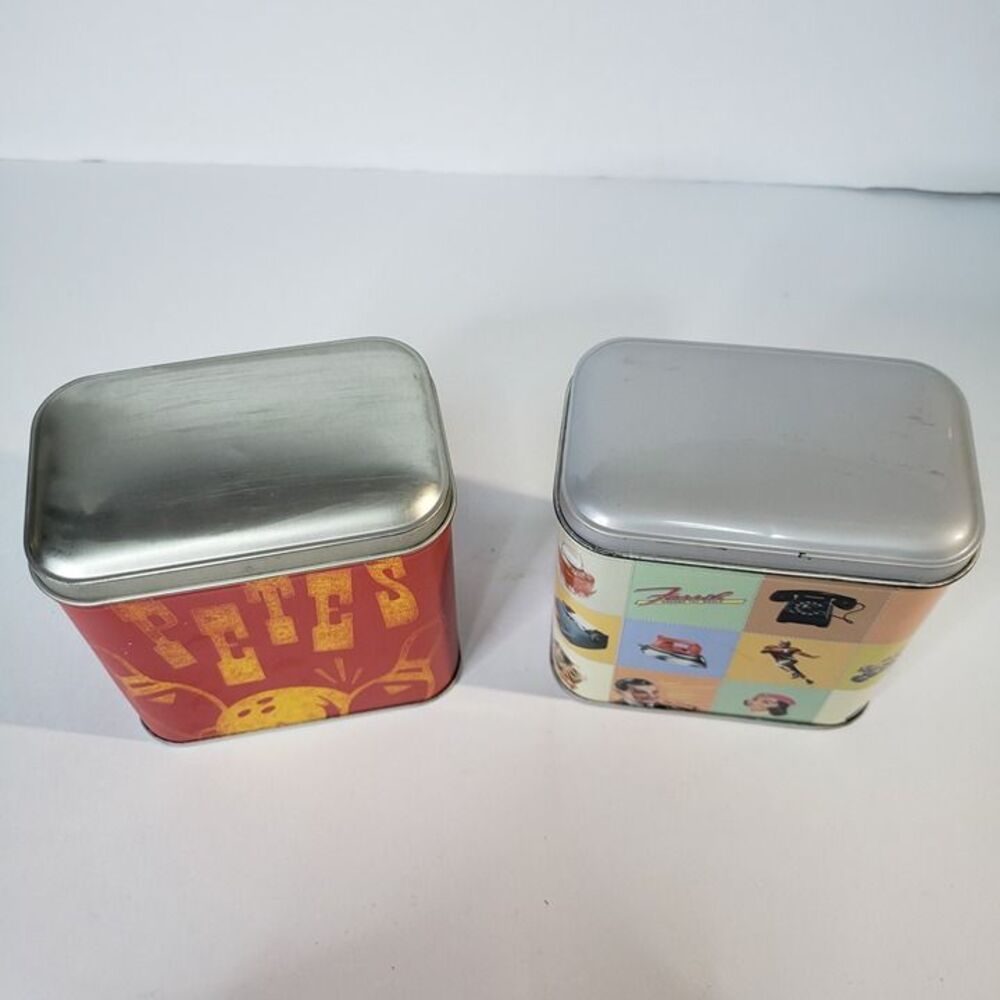 Lot of 2 Vintage Fossil Watch Tin Boxes Only Retro Art & Pete's Bowling NO WATCH - Picture 7 of 8